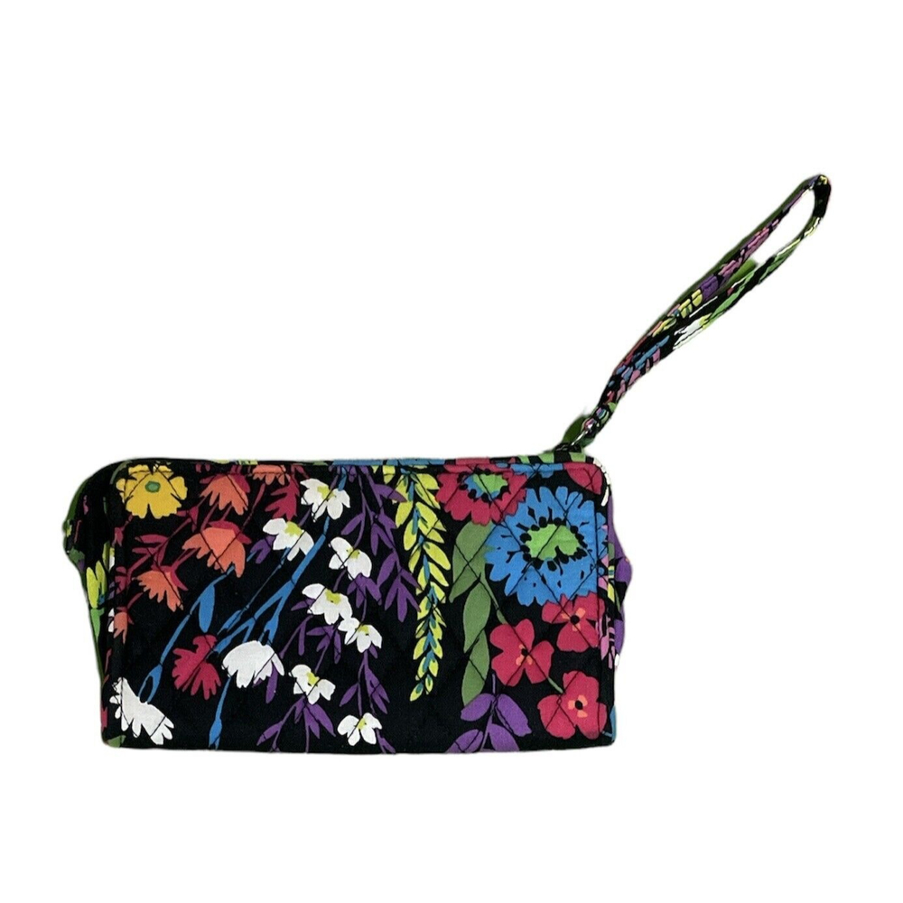 VERA BRADLEY Black Floral Credit Card Zipper Wristlet Wallet, NEW Without Tags